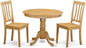 East West Furniture ANTI3-OAK-W 3 Piece Dining Set Contains a Round Kitchen Table with Pedestal and 2 Dining Room Chairs, 36x36 Inch, Oak