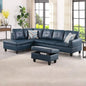 Denim L-Shaped 3-Piece Faux Leather Sofa with Storage Ottoman Set, Sectional Couch Sofa Set for Living Room, Office, Small Space