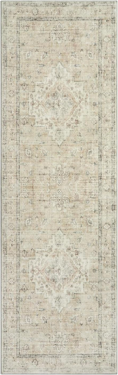 LIVEBOX Washable 2.5x8 Runner Rugs for Entryway Bathroom, Boho Kitchen Floor Mats Long Rug Runners for Hallways Non Slip, Farmhouse Low-Pile Carpet Runners for Laundry Room, Tan
