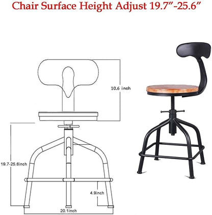 Topower Farmhouse Kitchen Stool, Industrial Counter Stool, Kitchen Deco Round Seat Standard Height Adjustable Swivel Bar Stools with Backrest Indoor House Design Iron Backrest Black Set of 2