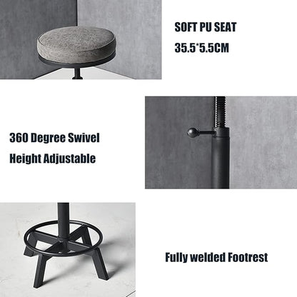 Vintage Bar Stools Set of 2 Industrial Bar Stool Swivel PU Seat Counter Height Adjustable 24-28inch Kitchen Isand Dining Chair