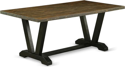 East West Furniture V677AB624-7 7 Piece Dinette Set Consist of a Rectangle Dining Room Table with V-Legs and 6 Black Color Linen Fabric Upholstered Chairs, 40x72 Inch, Multi-Color
