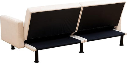 Fold Out Modern Couch Convertible Chair Bed, Sleeper Sofa 2 Seater Loveseat, Small Couch for Living Room, Futon Lounge Comfy Sofa Bed Cama for Small Spaces for Bedroom, Adjustable Angle, Beige