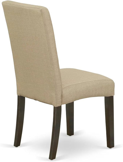 East West Furniture HEDR7-CAP-03 7 Piece Kitchen Table & Chairs Set Consist of a Rectangle Dining Table with Pedestal and 6 Brown Linen Fabric Parson Chairs, 42x72 Inch, Cappuccino