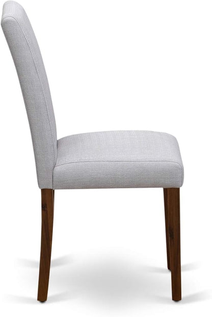 East West Furniture AMAB3-AWA-05 3 Piece Kitchen Table Set for Small Spaces Contains a Round Dining Room Table with Pedestal and 2 Grey Linen Fabric Parsons Chairs, 36x36 Inch, Walnut
