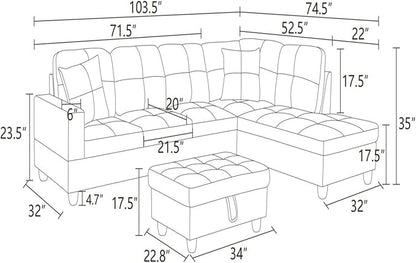 Sectional Couch with Ottoman Storage, L Shaped Sofa Furniture Sets, Modern Modular Couch Comfy Sofa for Living Room Bedroom, White
