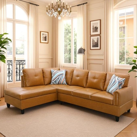 L Shaped Couch Sectional Couches with Chaise, 3 Pieces Modular Convertible Sofa for Living Room Furniture Sets and Small Apartment Faux Leather, Ginger