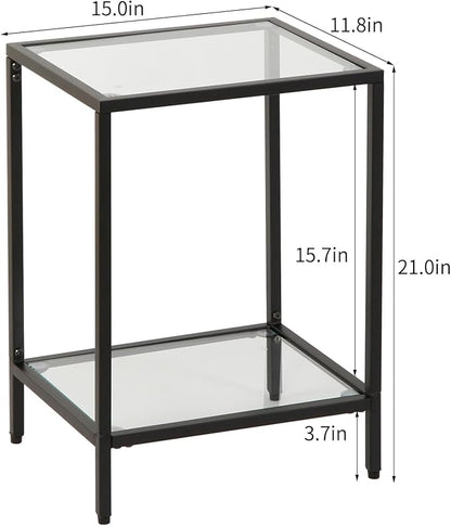 Modern 2-Tier Tempered Glass End Table - Stylish Black Metal Side Table for Small Spaces, Perfect for Living Room & Bedroom (Black, 1PCS)
