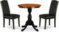 East West Furniture ESEN3-BCH-69 3 Piece Kitchen Table & Chairs Set Contains a Round Dining Room Table with Pedestal and 2 Black Faux Leather Parson Dining Chairs, 30x30 Inch, Black & Cherry
