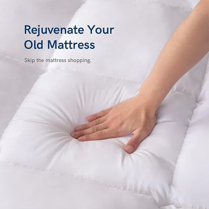 ELEMUSE RV King Mattress Topper for Back Pain, Extra Thick Mattress Pad Cover, Plush Soft Pillowtop with Elastic Deep Pocket, Overfilled Down Alternative Filling