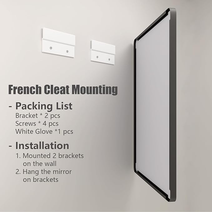 48x36 Matte Black Bathroom Mirror, Modern Rectangle Metal Framed Mirrors for Wall, Rounded Corners, Shatter-Proof (Horizontal/Vertical)