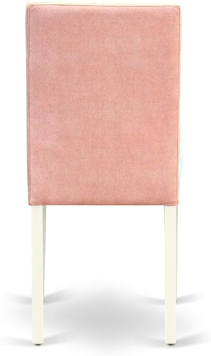 East West Furniture LGAS7-LWH-42 7 Piece Dining Table Set Consists A Wooden Table and 6 Beige Red Polyester Fabric Parson Dining Chairs with Stylish Back- Linen White Finish