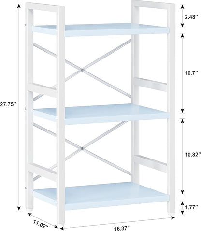 Homeiju Bookshelf, 3 Tier Industrial Bookcase, Metal Small Bookcase, Rustic Etagere Book Shelf Storage Organizer for Living Room, Bedroom, and Home Office(Blue) Patent Pending D29873033