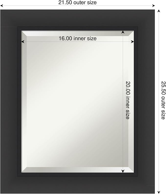 Amanti Art Black Bathroom Mirror for Over Sink, 26x22 Sloped Black Rectangle Vanity Mirror, Small Modern Contemporary Frame, Hangs Horizonally and Vertically, Bathroom Wall Decor, Beveled Edge