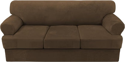 H.VERSAILTEX Sofa Cover 4 Piece T Cushion Sofa Slipcovers Thick Velvet Couch Cover Stretch T Cushion Sofa Covers for 3 Cushion Couch with 3 Individual T Cushion Covers, Bronze Brown