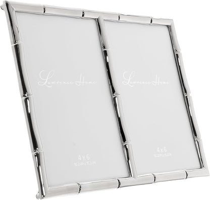 Lawrence Frames 4x6 Double Silver Metal Picture Frame with Bamboo Design