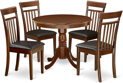 East West Furniture ANCA5-MAH-LC 5 Piece Dining Table Set for 4 Includes a Round Kitchen Table with Pedestal and 4 Faux Leather Dining Room Chairs, 36x36 Inch, Mahogany