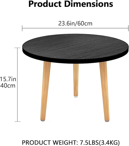 Round Coffee Table Low Table with 3 Solid Wood Sturdy Legs, Floor Table Desk for Sitting on The Floor, Storage and Living Room Furniture (Black)