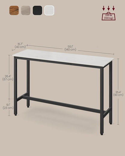 VASAGLE Bar Table, Narrow Long Kitchen Dining Table, Sturdy Metal Frame, Industrial, 15.7 x 55.1 x 35.4 Inches, Rustic White and Ink Black ULBT140B73