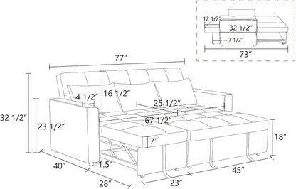 77 Inch Convertible Pull Out Sofa Bed, Sleeper Couch with Fluffy Fabric, 3 Seat Living Room Sofa Set with Adjustable Backrest for Living Room, Bedroom, Apartment, Grey
