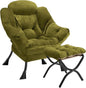 Lazy Chair with Folding Ottoman Modern Large Accent Chair,Contemporary Lounge Leisure Sofa Chair with Armrests Upholstered Sofa Armchair Reading Chair for Bedroom,Dorm & Office(Green-f)
