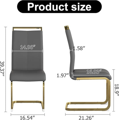 Dining Chairs Set of 8, Faux Leather with Plated Chrome Metal Frame, Modern Kitchen Chairs with Padded Seat High Back for Dining Room, Kitchen, Living Room