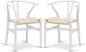 POLY & BARK Weave Dining Chairs – Mid-Century Modern Wishbone Dining Chairs with Arms, Solid Wood Frame, Indoor Use – White – Set of 2 - Ideal for Dining Room, Kitchen or Stylish Accent Setting
