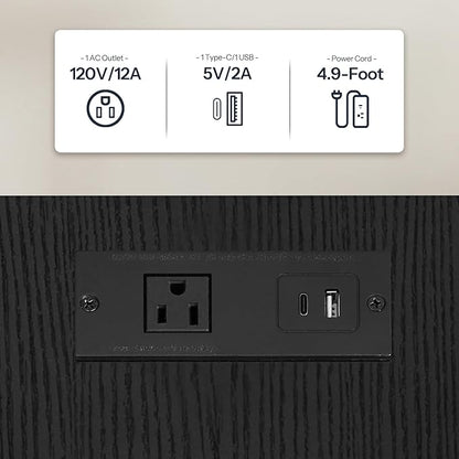 HOOBRO Side Table with Charging Station, End Table with USB Port and Outlets, Nightstand with 2-Layer Storage Shelves for Small Spaces, Living Room, Bedroom, Black BK09UBZ01