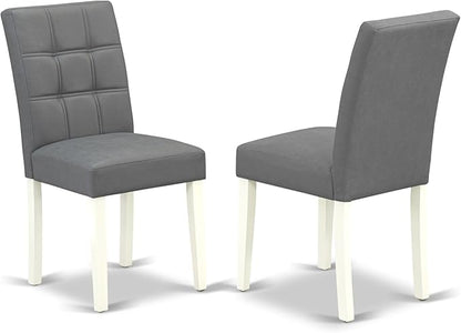 East West Furniture VAAS7-LWH-41 7 Piece Modern Dining Table Set contain A Dinner Table and 6 Platinum Gray Polyester Fabric Wooden Chairs with Stylish Back- Linen White Finish