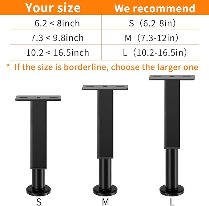 6PCS Adjustable Height Bed Support Legs, 6.2-8 Inch, Metal Heavy Furniture Legs with Rubber Non-Slip Base for Sofa/Cabinet/Couch/Dresser/Table, Furniture Feet Replacement for King Queen Bed Frame Slat
