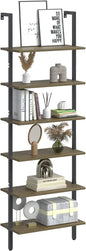 Ladder Shelf Black 6 Tiers Modern Bookshelf Room Organizer Open Tall Wall Mount Bookcase Standing Leaning Wall Shelves Industrial Decorative Living Room Bed Room (Brown)
