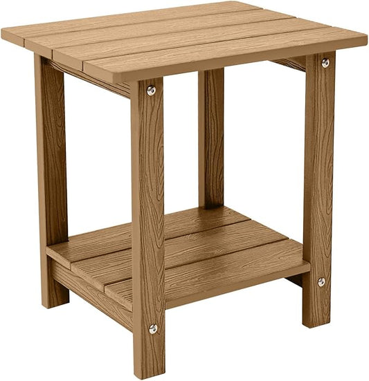 Melucivi Weather Resistant Outdoor Side Table, Double Small Adirondack Side Table for Adirondack Chair - Indoor Outdoor End Table, Patio Table for Pool, Deck and Porch (Brown)