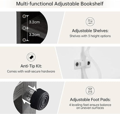 Wooden Bookshelf with Adjustable Shelves, 5 Tier Tall Bookcase for Living Room, Office or Small Spaces,Heavy Dute Bookshelves Storage Organizer, Manga Bookshelf for Collectors,60 Inch,Gray