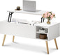 ALINE FURNITURE White Coffee Table Lift Top - Coffee Table with Solid Wood Legs, Hidden Storage Compartment & Open Shelves - 40" Lift Up Coffee Tables for Living Room