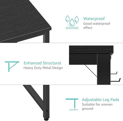 Lufeiya Gaming Desk with Fabric Drawers - 55 Inch Long Study Work Writing Reversible Computer Desk for Home Office Bedroom, Simple Modern Cute PC Desks with Drawer, Black