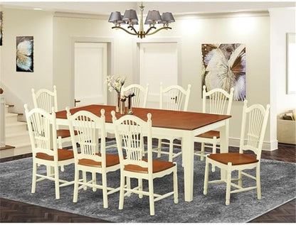 East West Furniture QUDO9-WHI-W 9 Piece Kitchen Table Set Includes a Rectangle Dining Table with Butterfly Leaf and 8 Dining Room Chairs, 40x78 Inch, Buttermilk & Cherry