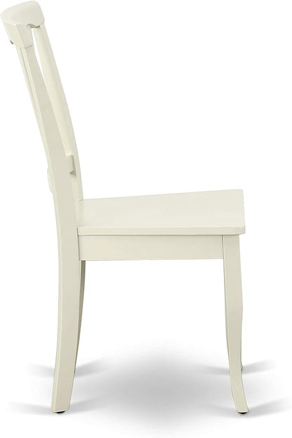 East West Furniture DLAV5-LWH-W 5 Piece Dining Set Includes a Round Dining Room Table with Dropleaf and 4 Wood Seat Chairs, 42x42 Inch, Linen White
