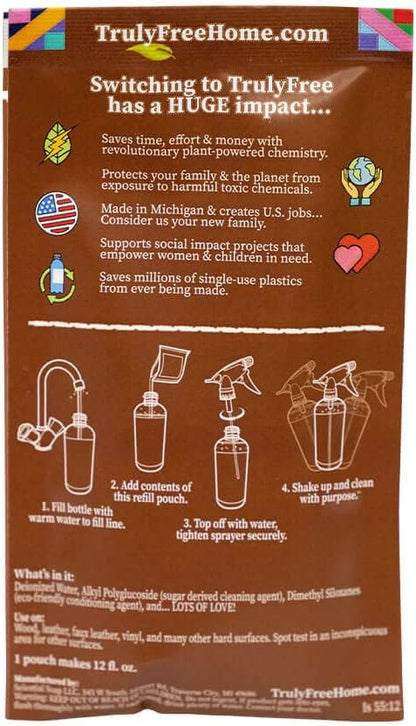 Natural Wood Cleaner & Furniture Polish - Leather Cleaner, Vinyl, Furniture & Wood Polish, Helps Remove Water Stain, Unscented - Includes: 1 Refillable Empty 12oz Bottle & 1 Refill(3 fl oz)
