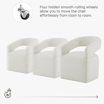 Upholstered Dining Chairs with Removable Casters Barrel Side Armchair with Rollers for Diningroom Bedroom Livingroom Reading Room, Ivory, 4PCS