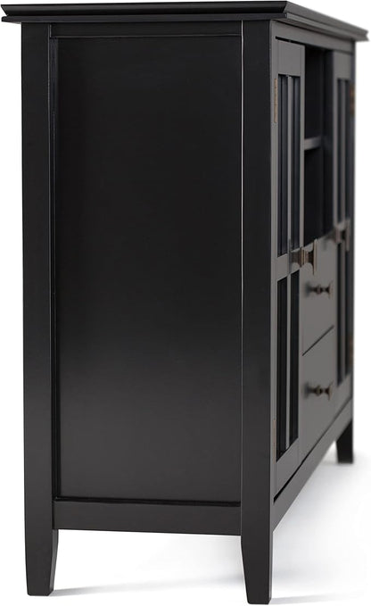 SIMPLIHOME Artisan SOLID WOOD 53 Inch Wide Transitional TV Media Stand in Black for TVs up to 60 Inches, For the Living Room and Entertainment Center