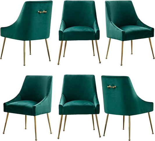 Velvet Dining Chairs, Furniture Collection Modern Contemporary Upholstered with Polished Gold Metal Legs, Set of 6(Green)