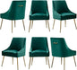 Velvet Dining Chairs, Furniture Collection Modern Contemporary Upholstered with Polished Gold Metal Legs, Set of 6(Green)