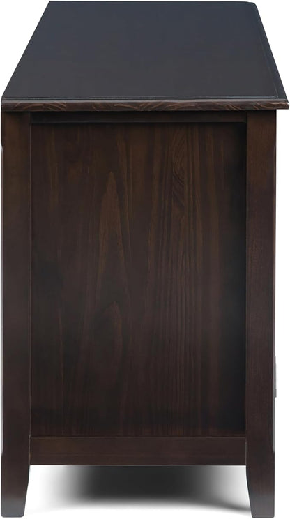 SIMPLIHOME Burlington SOLID WOOD 72 inch Wide Transitional TV Media Stand in Mahogany Brown For TVs up to 80 inches for the Living Room and Entertainment Center