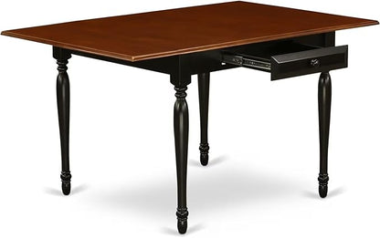 East West Furniture MZNI5-BCH-W 5 Piece Kitchen Table Set for 4 Includes a Rectangle Dining Room Table with Dropleaf and 4 Solid Wood Seat Chairs, 36x54 Inch, Black & Cherry