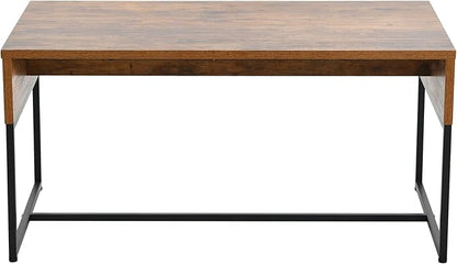 Household Essentials Wrap Rectangular Coffee Table Rustic Hickory Wood Grain and Black Metal