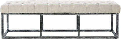 24KF Upholstered Tufted Long Bench Seats with Metal Frame Leg, Linen Bench Ottoman with Padded Seat-Ivory