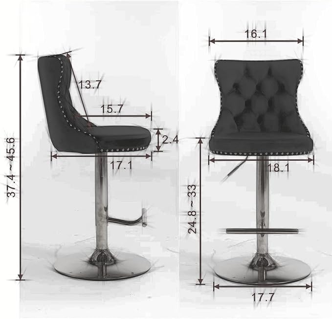 PacknWood Acosure Swivel Velvet Barstools Adjusatble Seat Height from 25-33" with Comfortable Tufted,Modern Upholstered Chrome Base Bar Chairs,for Home Pub Kitchen,Gray,Set of 2