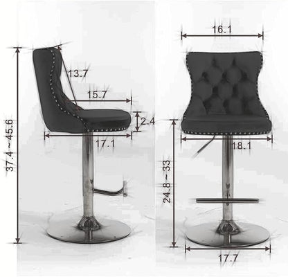 PacknWood Acosure Swivel Velvet Barstools Adjusatble Seat Height from 25-33" with Comfortable Tufted,Modern Upholstered Chrome Base Bar Chairs,for Home Pub Kitchen,Gray,Set of 2
