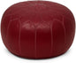 Stuffed Round Design Moroccan Leather Pouf Ottoman, Handmade, Pre-Filled, 100% Genuine Leather, 13” Height x 20” Diameter, Footstool & Living Room Décor (Garnet)