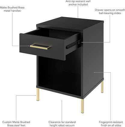 Bush Home Essence End Table with Drawer, Living Room and Bedroom Furniture, Essence Collection, Black Stipple